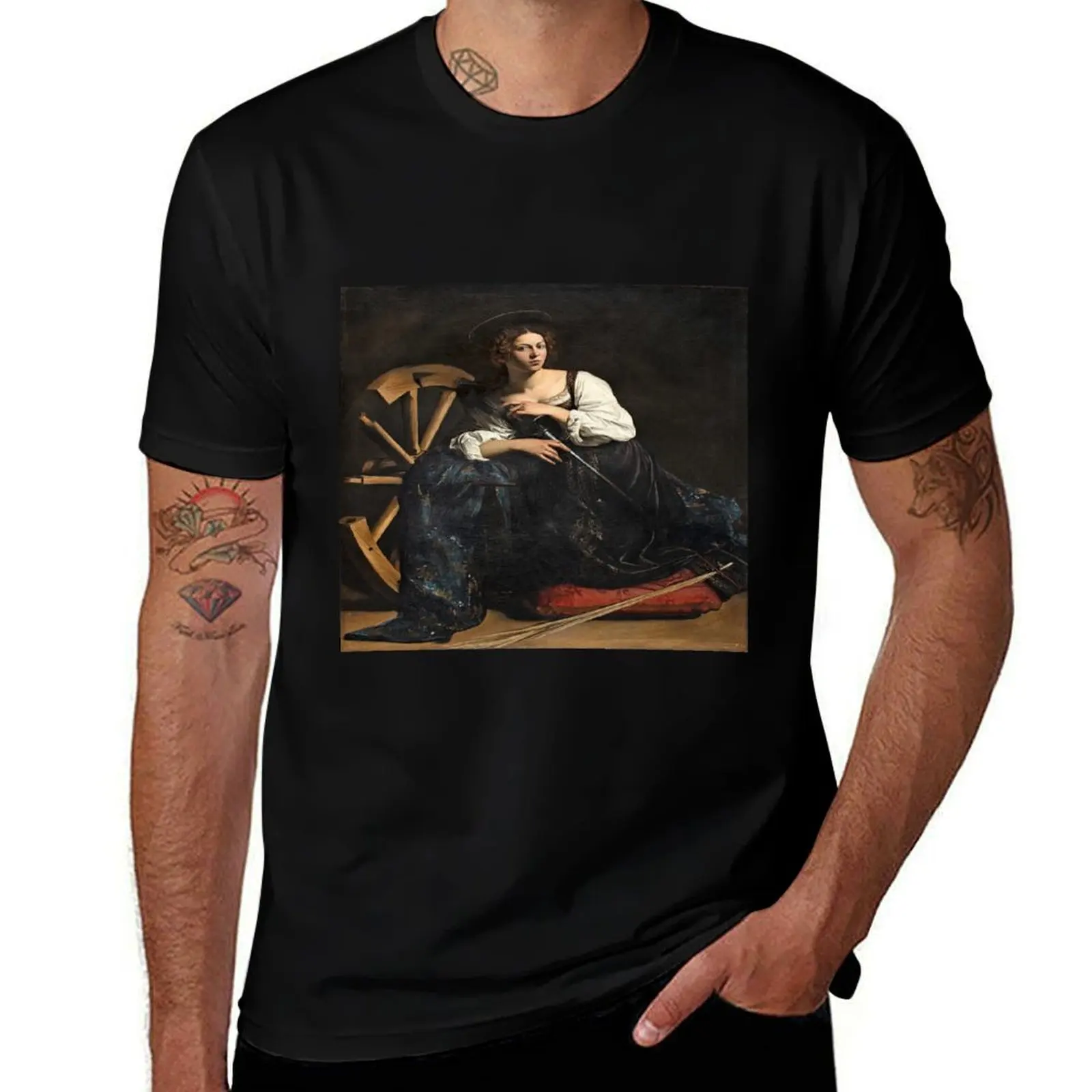 

Saint Catherine of Alexandria HD, by Caravaggio T-Shirt blue archive graphic shirts custom shirt clothing for men