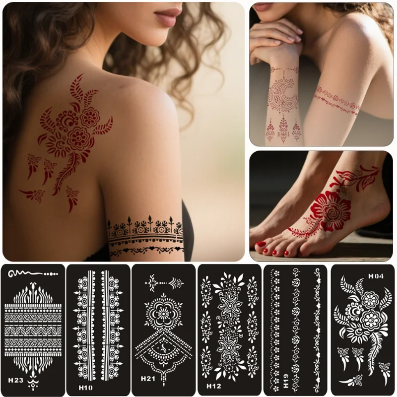 

Juice Haina Tattoo Template Leg Hollow Stencil Finger Hand Arm Printed Tattoo Mould Body Art Tattoo Decals Fake Tattoos Decors