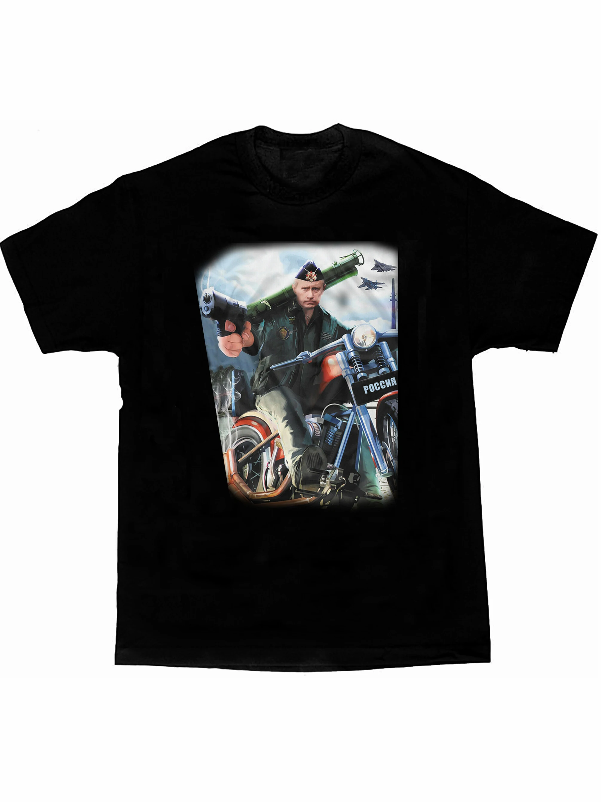 Motherland Russia Soldier Putin on A Motorcycle Printed T-Shirt Summer Cotton Short Sleeve O-Neck Mens T Shirt New S-3XL