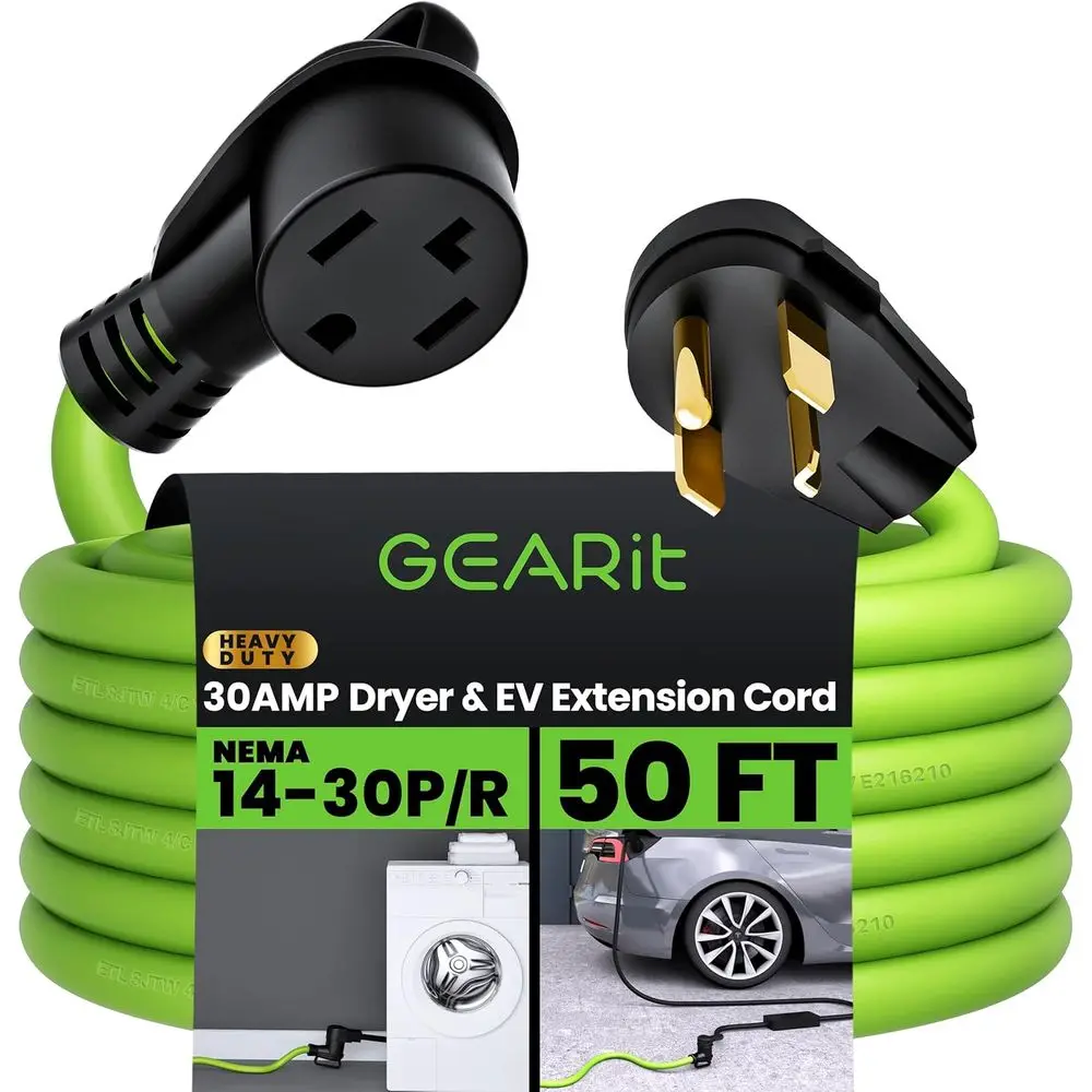 

30-Amp 4-Prong Extension Cord for Dryer and EV (50 Feet) 125/250-Volt, NEMA 14-30P to 14-30R, Electric Dryer/Model 3/S/X/Y Level