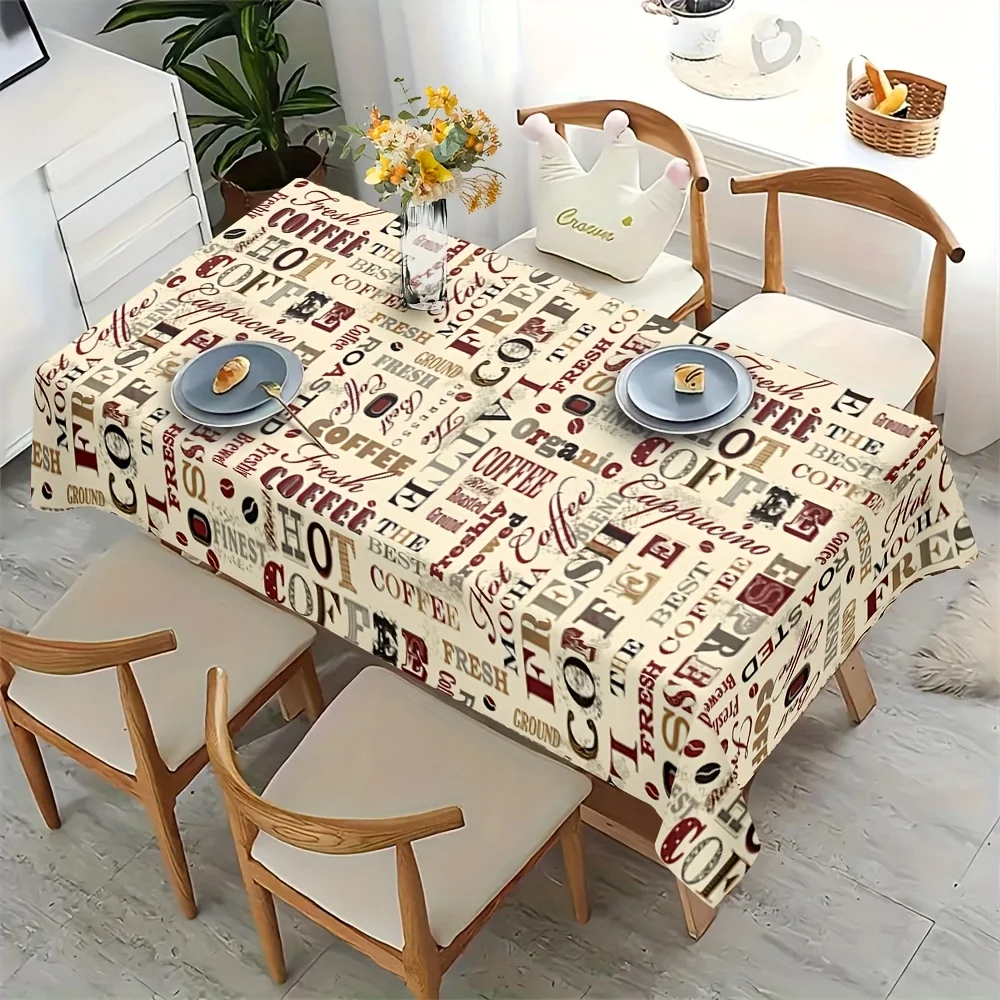 Coffee element text-filled pattern tablecloth - suitable for picnics, camping, weddings, and partieszyc