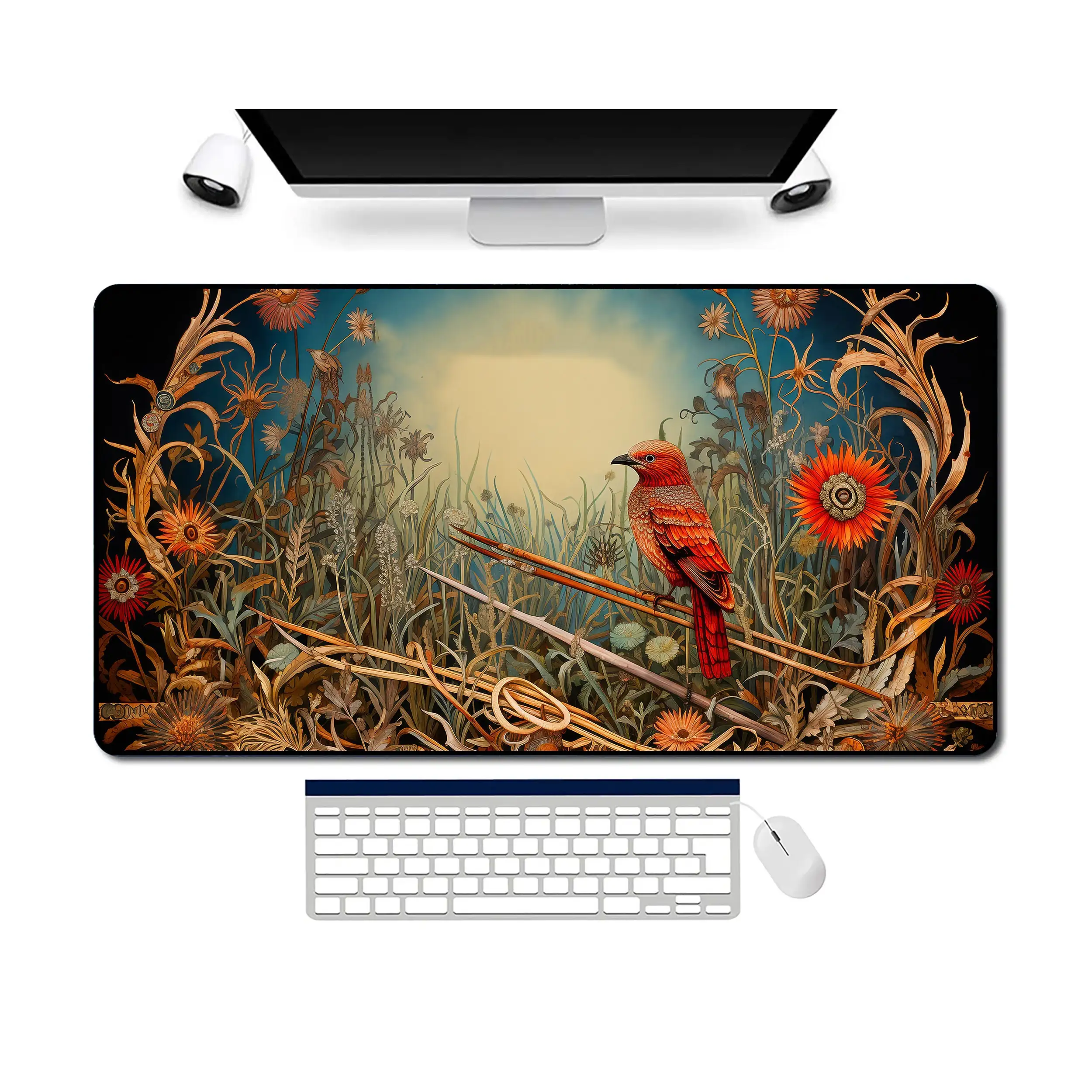 Red Bird Pattern Table Mat,non-slip and Waterproof Gaming Mousepad,office Gaming Desk Decoration Mat,a Perfect Gift for Friends.
