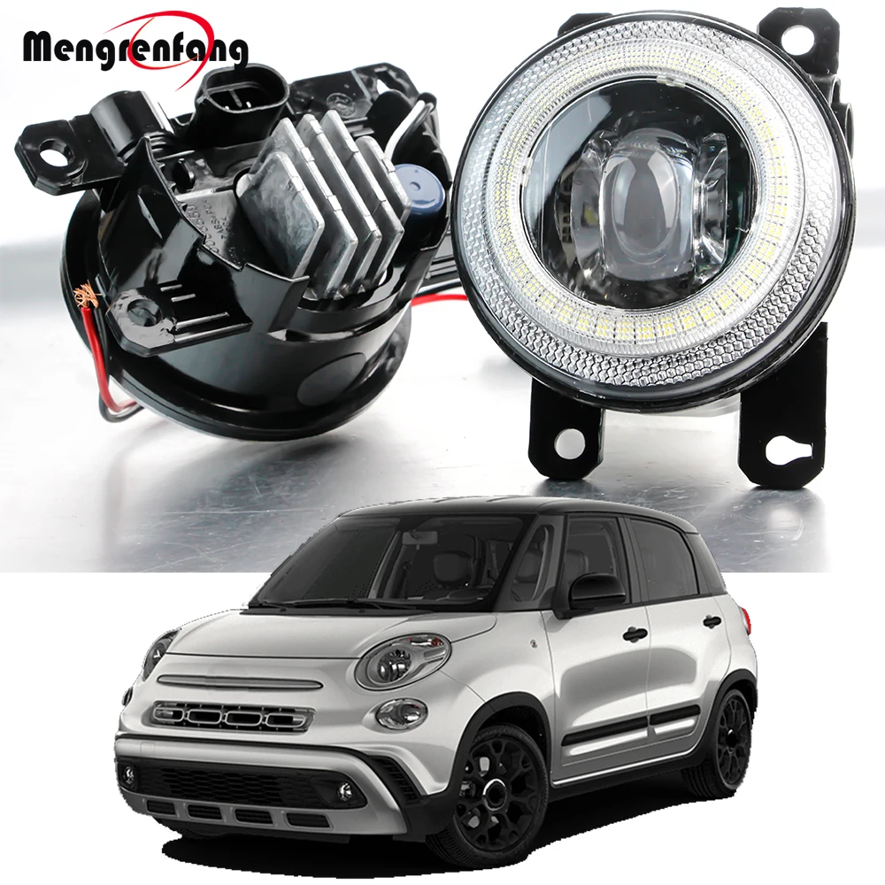 2IN1 30W H11 LED Fog Light Assembly Angel Eye DRL For Fiat 500L (351_, 352_) 4-Door 2014-2022 Car Front Fog Daytime Running Lamp