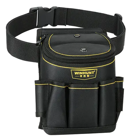 WINHUNT,Tool Belt Pouch with Multiple Pockets, Heavy Duty Construction Belt Bag, Black and Yellow, Storage for Electrician Tools