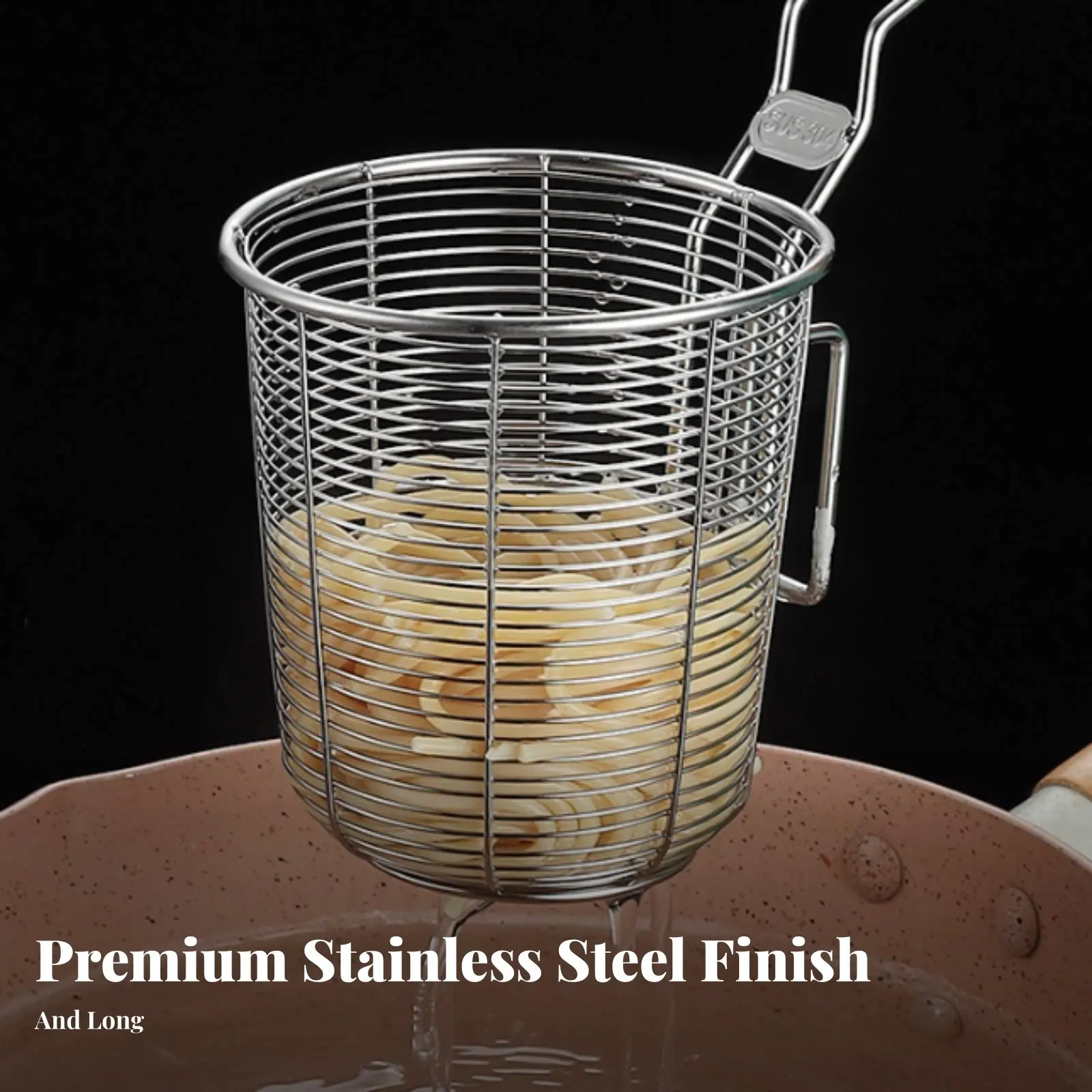 

Deep Fry Basket Rust-Resistant Potato Fry Basket Wire Mesh Strainer Heat-Resistant Handle Stainless Steel Colander Easy to Clean