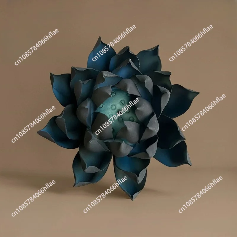 Black Lotus Incense Holder Ceramic Handmade Pinched Flower Dark Blue Ornament Creative Gift