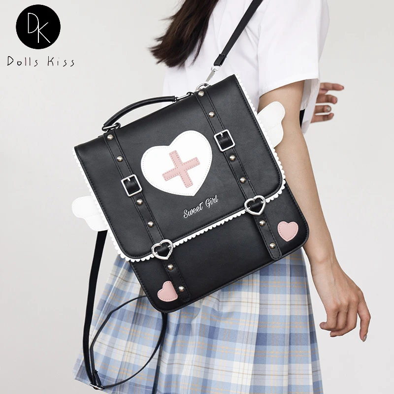 Lolita Japanese Style Backpack for Young Girls Kawaii Uniform School Bag Small Travel Bag Wings Daypack Women Ita Purse