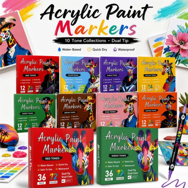 Marqueurs acryliques vifs, encre opaque à séchage rapide. Applicable sur plusieurs surfaces, débit d'encre stable, pointes résistantes à l'usure. Large choix de couleurs