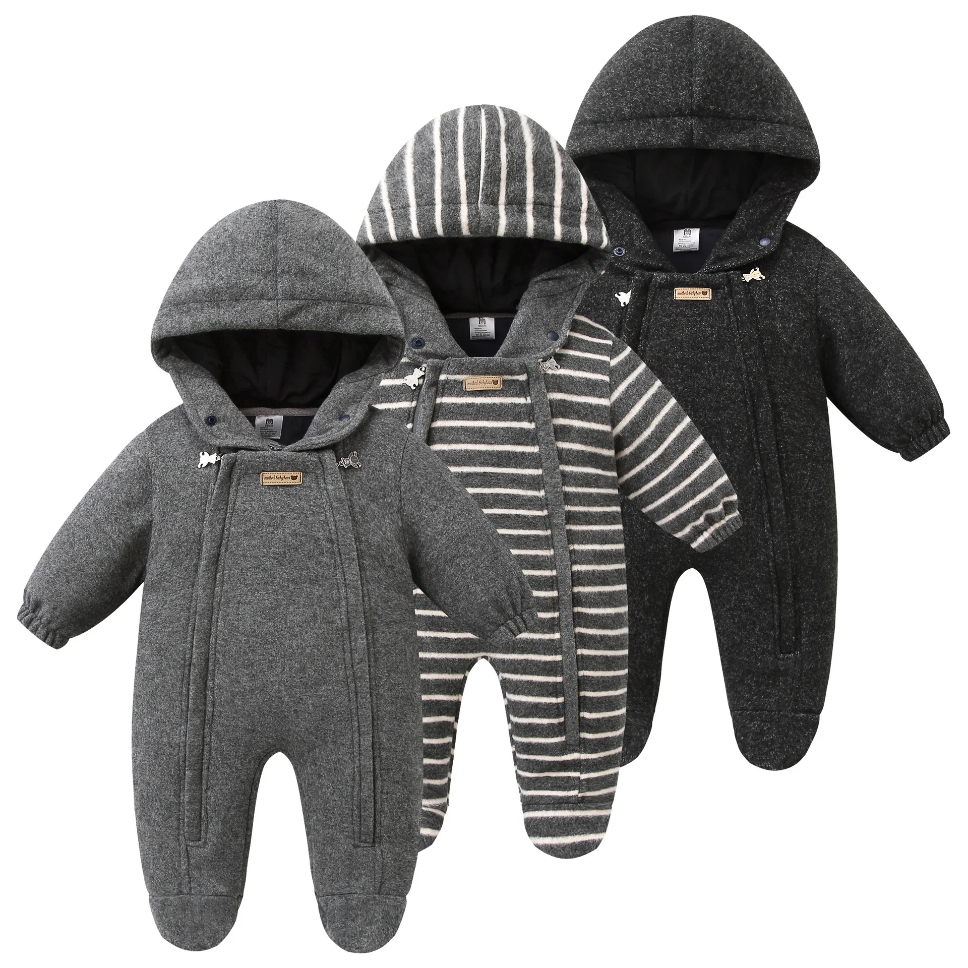 

LILIGIRL 2025 Winter New Baby Boys Warm Hoodie FootiesThicken Lining Boys Jumpsuits Toddler Boys Windybreaker Outfit