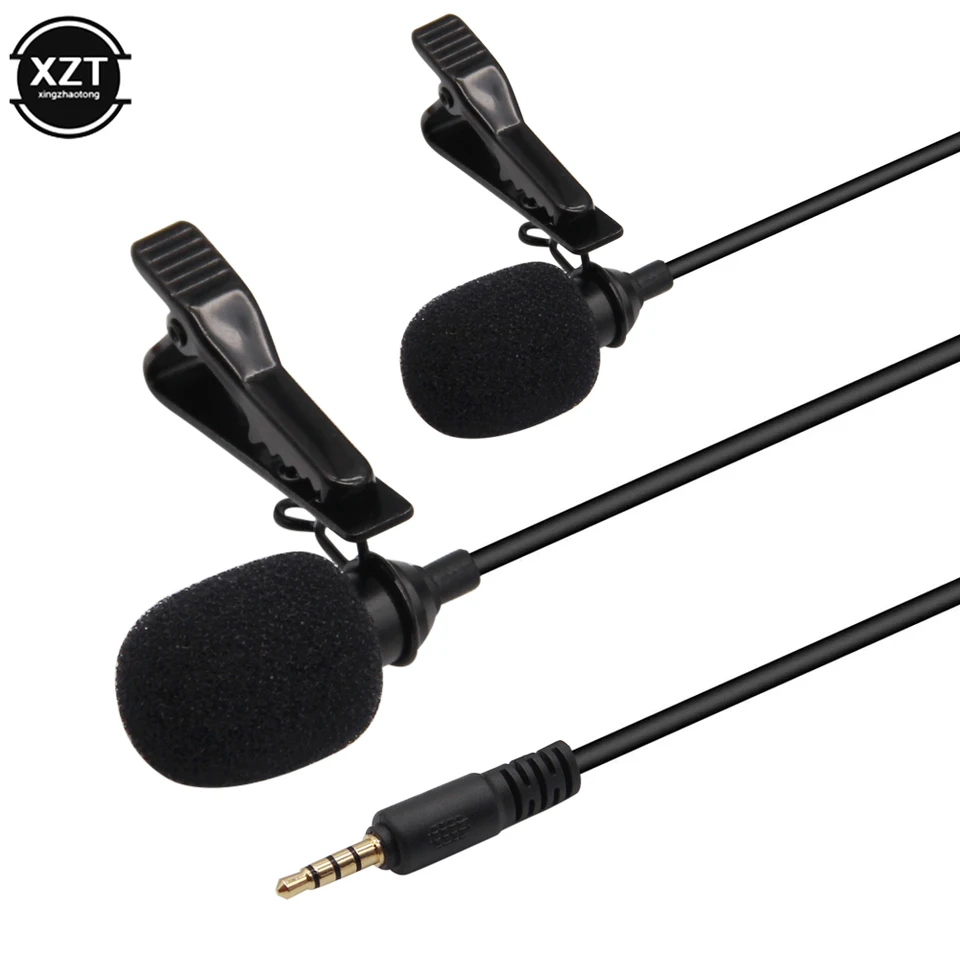 Micrófono de solapa con cable dual mini de 3.5mm para iOS Android smartphone PC laptop grabación 4