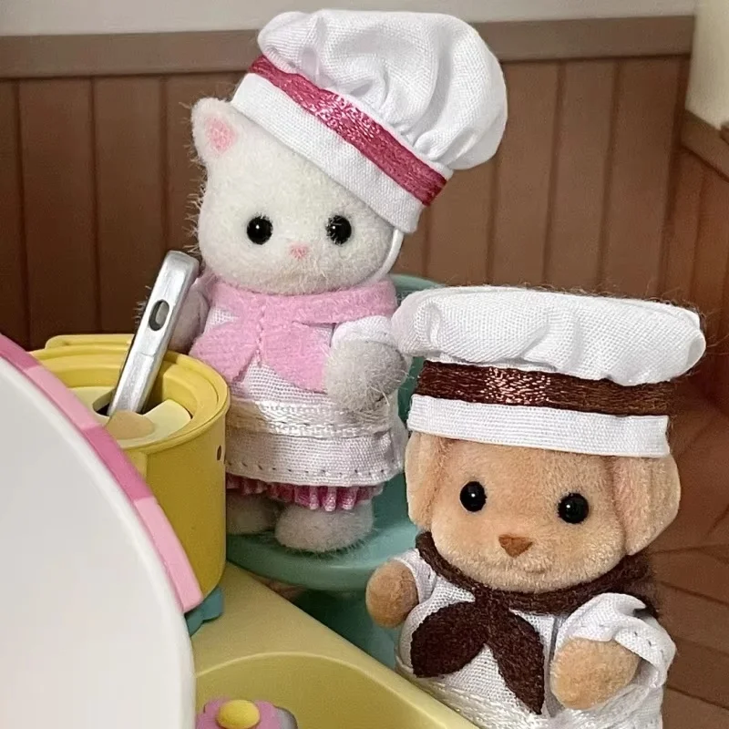 En Stock Sylvanian familles pain Chef bébé ensemble Anime Figure famille jouet chocolat lapin Chef ensemble pour enfants cadeau d'anniversaire jouet