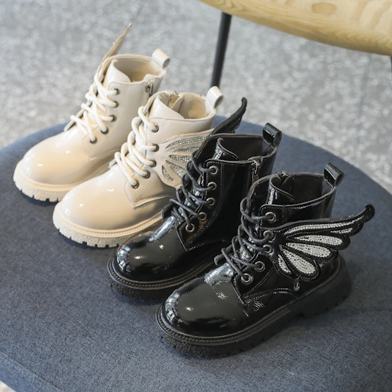 

Girls Boots Autumn Winter Fashion Wings Kids Shoes PU Leather Baby Ankle Boots for Girls Sneakers 26-35