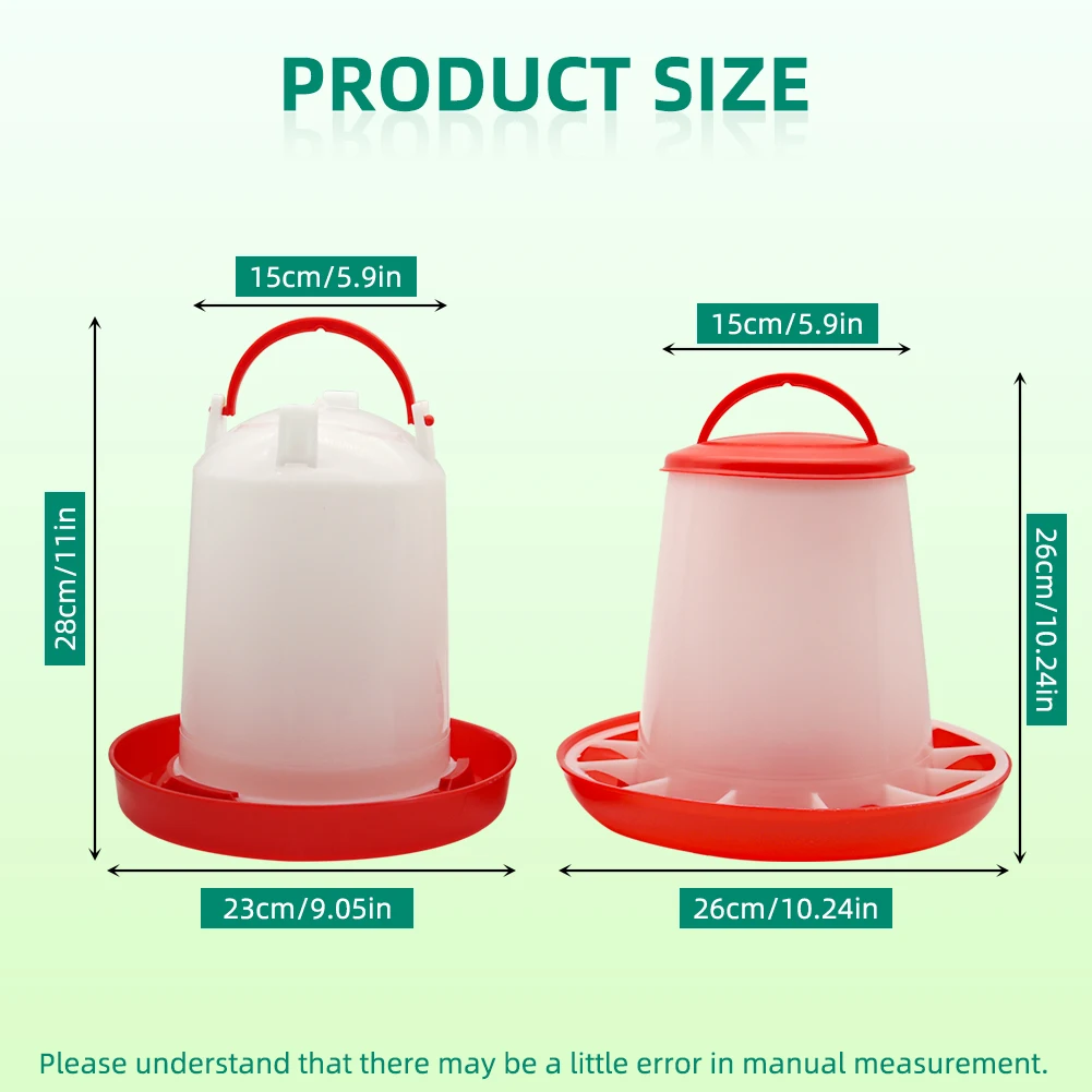 1.5Kg/3Kg Chicken Feeder & Chicken Drinker Farm Animal Poultry Automatic Feeding Supplies Chicken Feed and Water Bucket (2 Pcs)