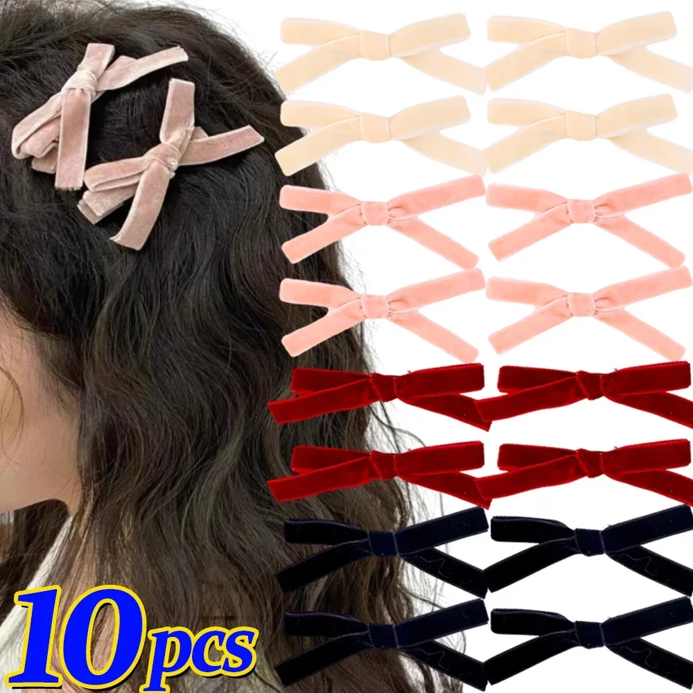 1/10 Stuks Dopamine Kleur Vintage Fluwelen Strik Haarclip Schattig Licht Premium Gevoel Vlinder Haarspeld Zoete Koele Koreaanse Haaraccessoires