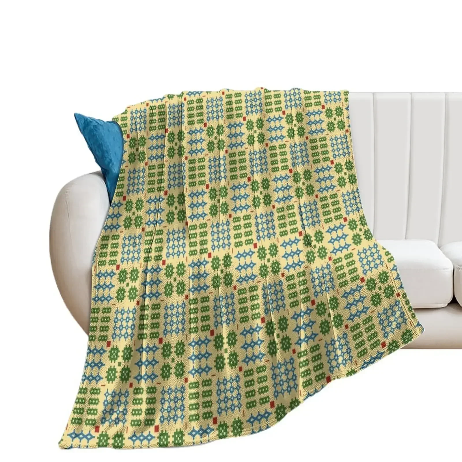 

Welsh Tapestry Pattern, Carthen Cymraeg, Cymreig (green and blue) Throw Blanket manga Luxury Throw funny gift Blankets