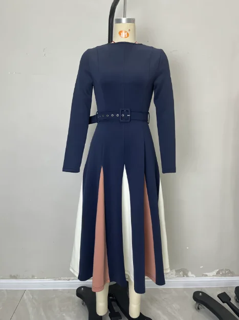 2025 우아하고 섹시한 신상 캐주얼 A라인 스커트 긴 소매 드레스 여성 의류