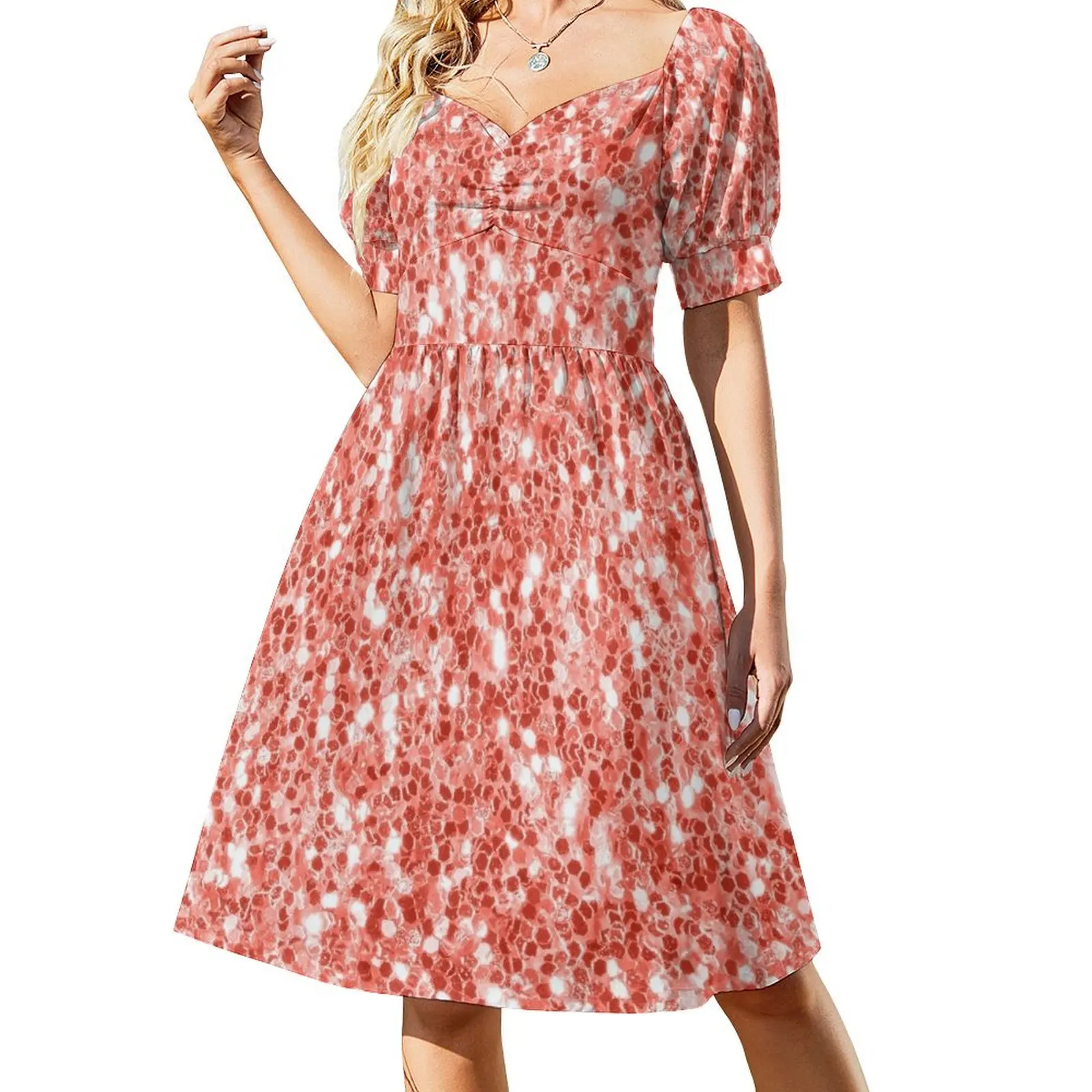 

Pink rose coral dark faux sparkles glitter bling girly orange-pink (Photo of Glitter - Not Reflective) Short-Sleeved Dress
