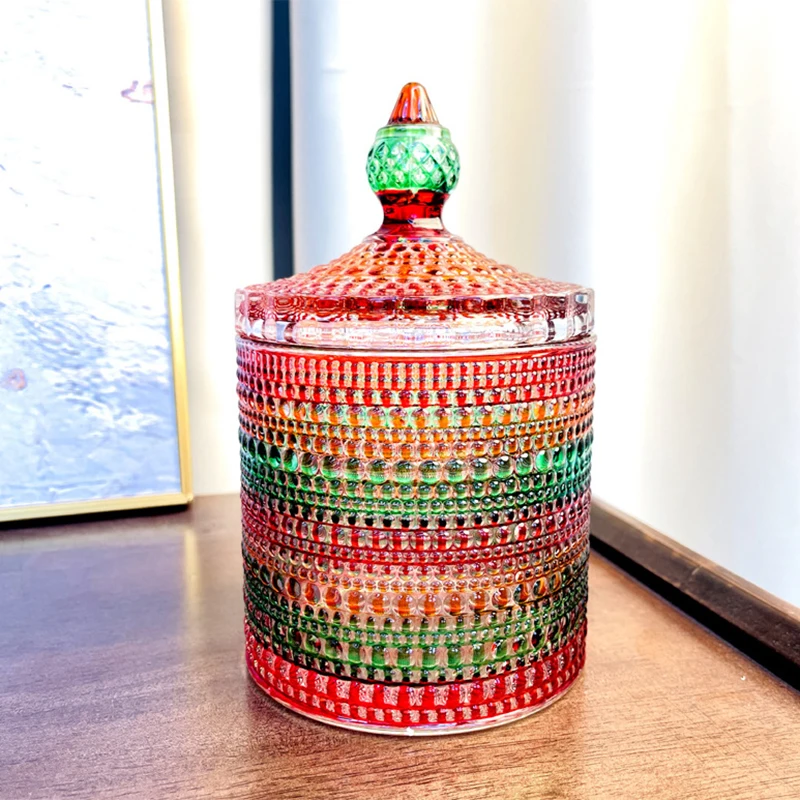 Holiday Sweets Container: Red and Green Glass Lid Candy Jar, Perfect Addition to Christmas Party