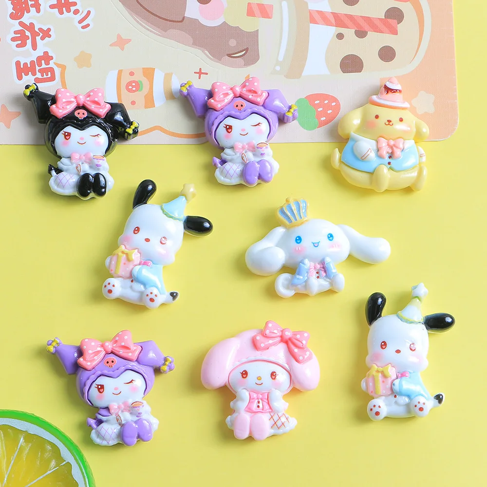 

100pcs Kawaii Sanrio Dress Animal Flatback Resin Cabochon Scrapbook Craft Fit Phone Deco Part DIY Handmade Hairbow Accessory