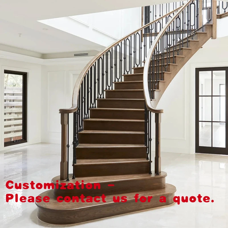 custom.Luxurious Curved Stair New Design Artistic Curved Indoor Staircase with Wrought Iron Railing Wood Tread Stair