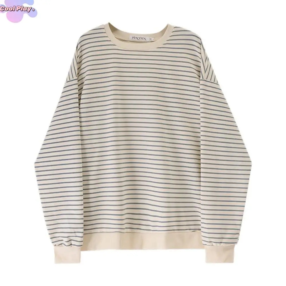 

Harajuku Y2k Striped Loose Hoodies Oversized V-Neck Hooded Sweatshirts Lazy Style Long Sleeve Hoodies Women Student