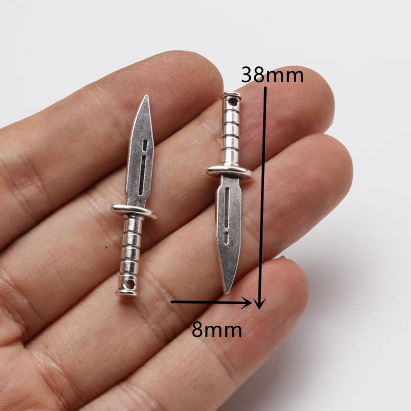 15pcs Silver Plated 3D Military Dagger Alloy Pendant Punk Earrings Bracelet Accessories DIY Charm Jewelry Crafts Making A196