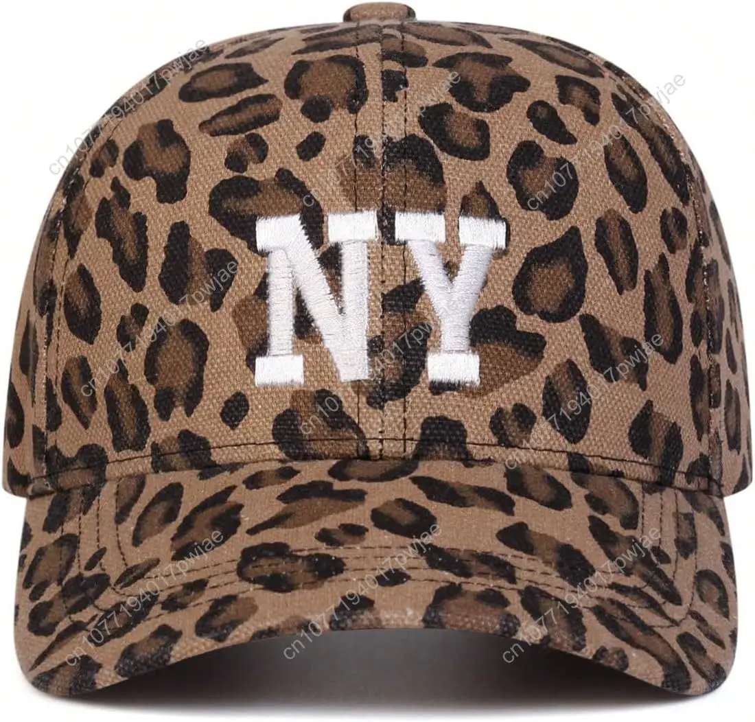 Baseballpet met luipaardprint en New York-borduurwerk Verstelbaar N.Y. Katoenen hoed voor heren en dames, casual en sportieve look (luipaard