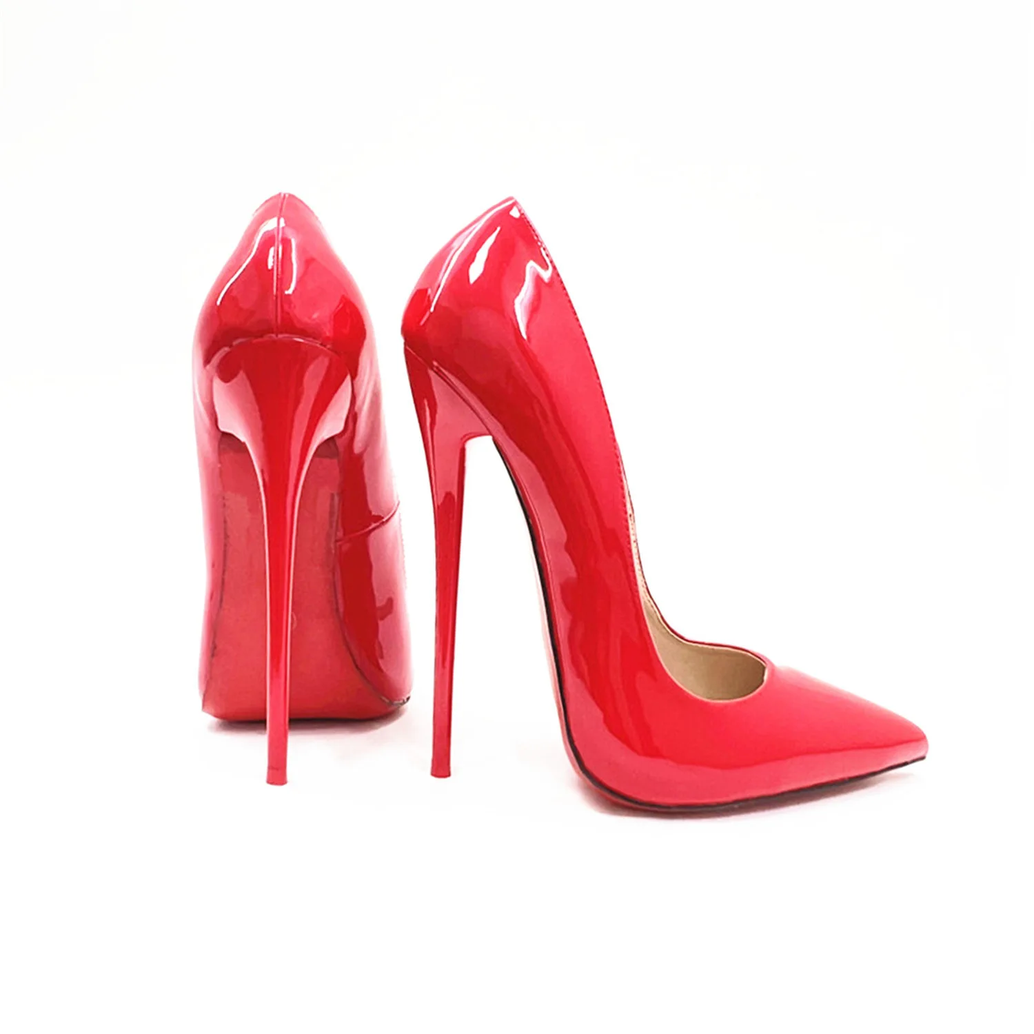 

2026 New Fashion Designer 16cm Extreme High Heels Glossy Red Slip on Pumps Sexy Pointed toe Pole Dancing Stage Cosplay Shoes