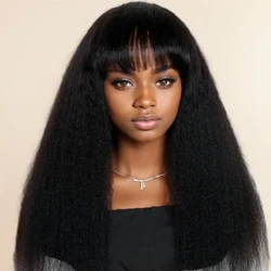 200% 250% Density Kinky Straight Fringe Wig Full Machine Made Wig With Bangs Brazilian Remy Cheap Human Hair Wigs 8-24