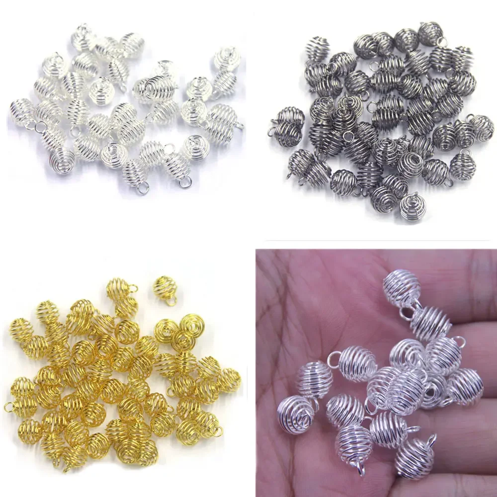 

50Pcs Pendants Lantern Spring Spiral Bead Cages Alloy Silver Gold Color For Charms Necklaces Jewelry DIY Finding 12x9mm
