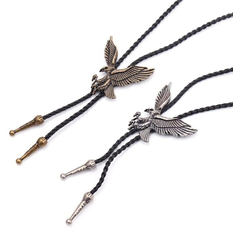 

2Pcs Mens American Bolo Tie Necktie Metal Flying Eagle Cowboy Pendant Leather Rope Western Necklace Jewelry Shirt Chain