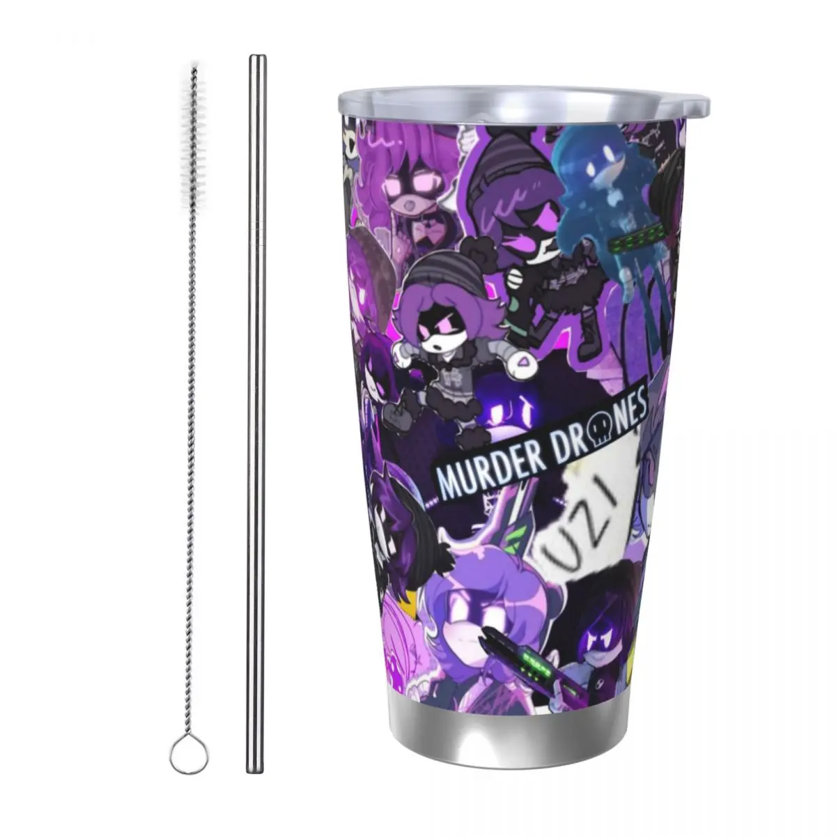 M-Murder-Drones 20oz Stainless Steel Car Mug Straw Thermal Iced Travel Cup Vacuum Insulated Coffee Hot Cup