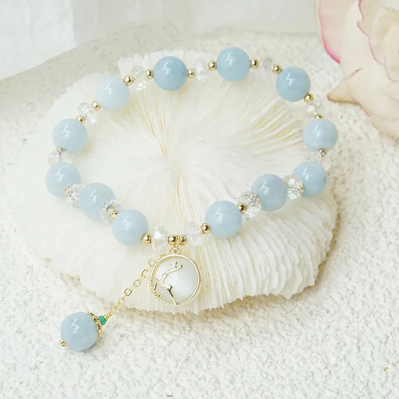 

Summer Simplicity Blue Bracelet Women's Exquisite Clover Deer Pendant Stone Bracelet Cute Fresh Student Jewelry