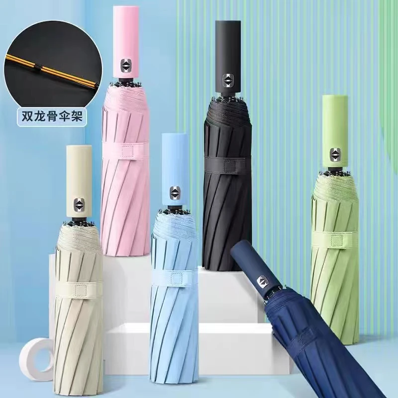 

Fully Automatic Umbrella 24 Bone Double Keel Wind And Rain Resistant Dual-Use Enlarged Reinforced Black Rubber UV Resistant