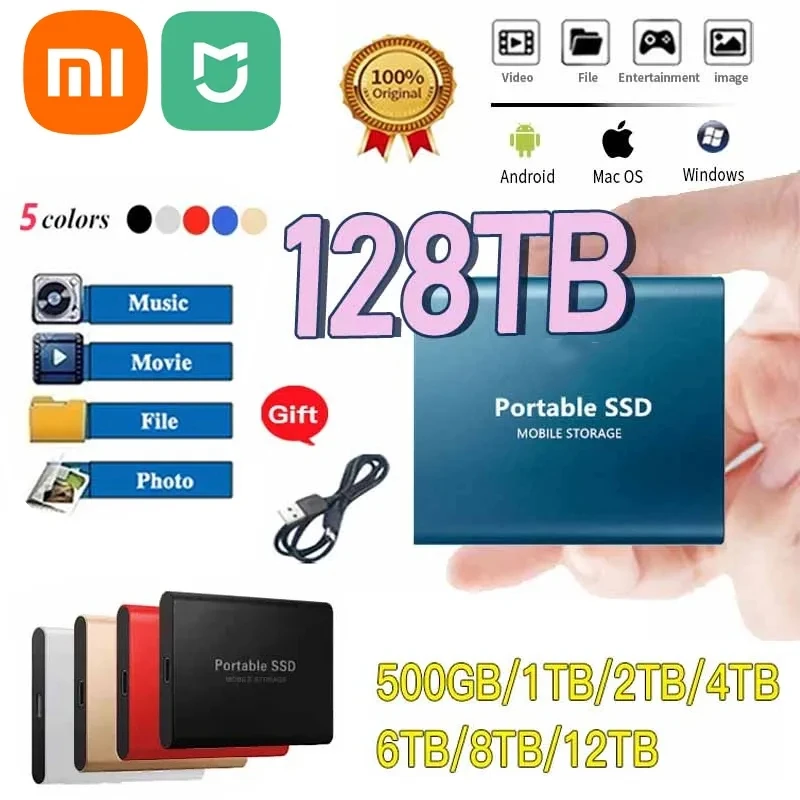 Xiaomi Mijia Portable 128TB 64TB SSD External Moblie Hard Drive High Speed 16TB 8TB Hard Disk for Desktop Mobile Laptop Comp