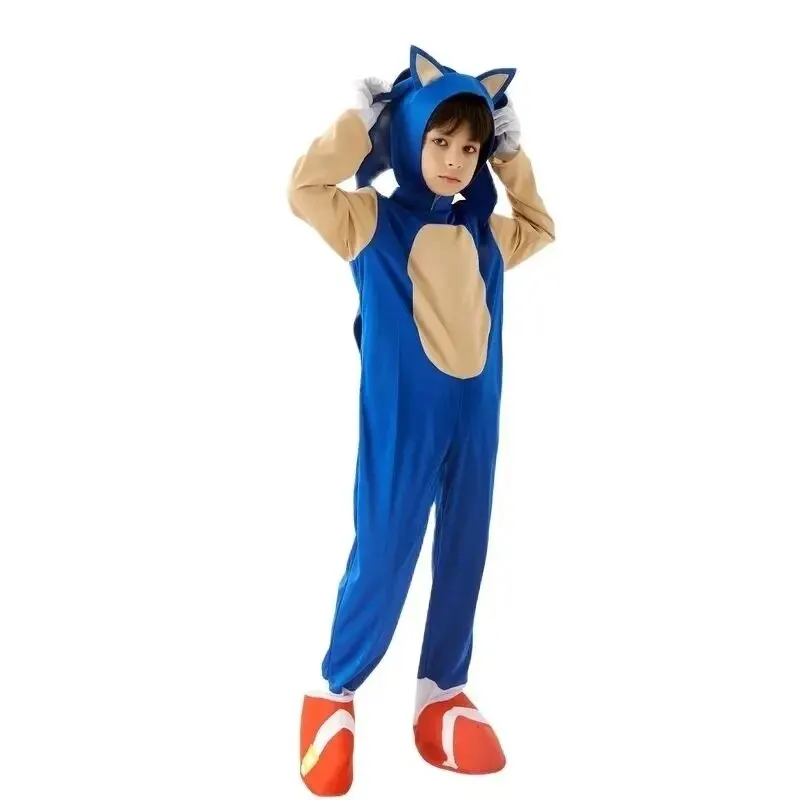 Kinder Egel Bliksem Muis Jumpsuit Anime Sonic Boy Cos Game Cosplay Kid Kostuum