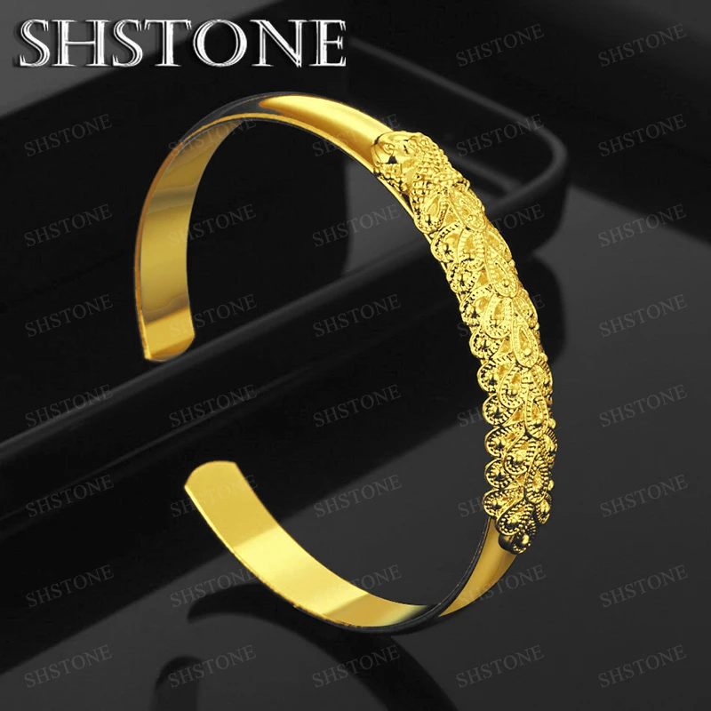 

Wholesale 18k Gold Peacock Round Opening Bangles Women Party Exquisite Fashion Luxury Jewelry Birthday Gift Accessories