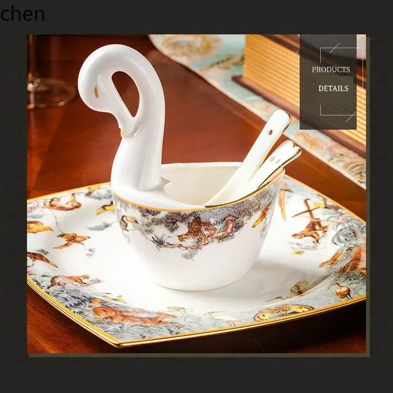 ZML piece complete tableware set Luxury bone china dinnerware sets rice bowl plate chopsticks kitchen dishes dinner dish set view 5