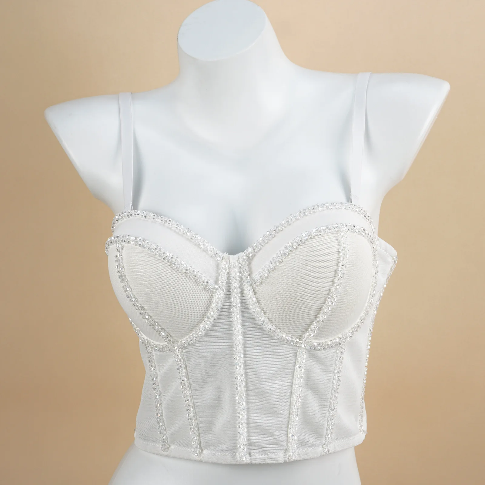 A881 Bühne Dance Wear Mode Mädchen Frauen Street Dance Kleidung Süße Memory Mesh Bh, Körper Gestaltung Kristall Trägerlosen Bh