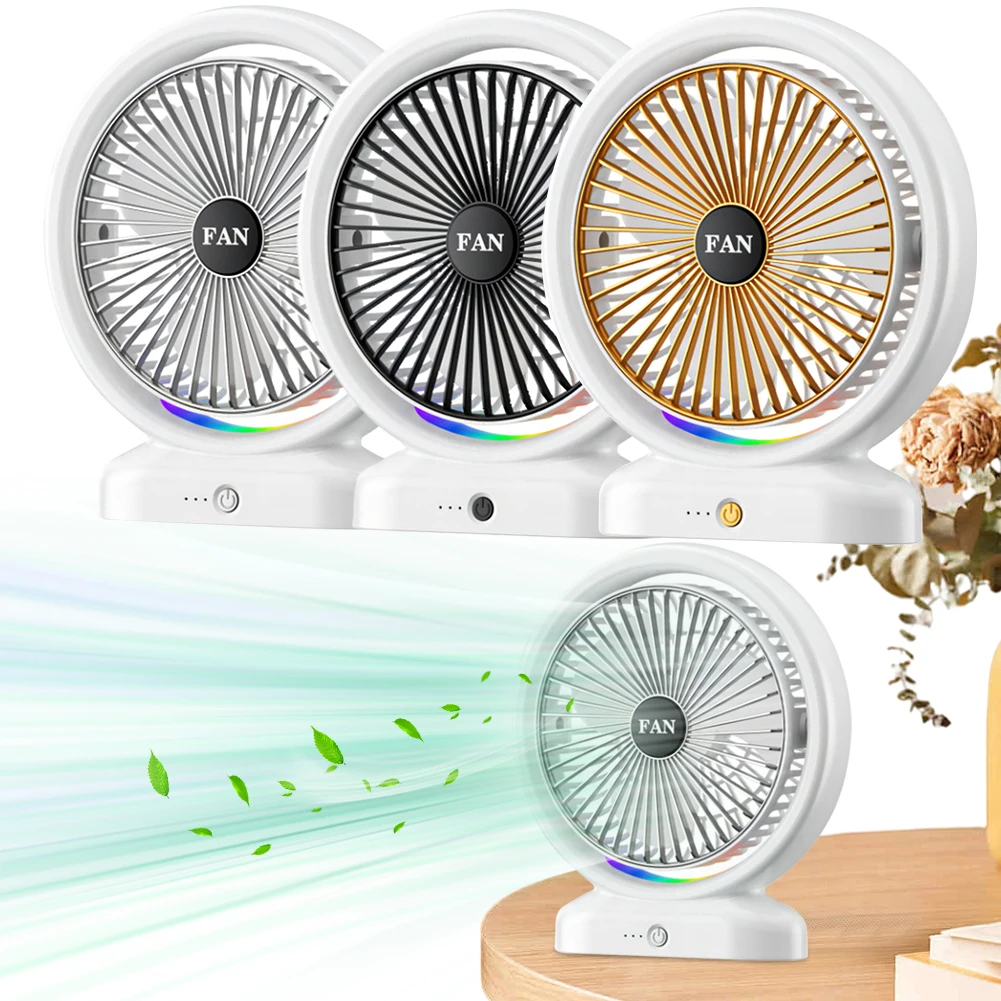 

USB-вентилятор с тихим ходом, перезаряжаемый, с цветной подсветкой, небольшой охлаждающий вентилятор, портативный настольный вентилятор с низким уровнем шума, 3 скорости, для дома, спальни, офиса