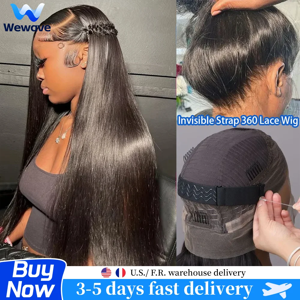 

210 Density Invisi Strap 360 Full Lace Glueless Wig 32 Inch Bone Straight HD Lace Front Wig Brazilian Natural Color Human Hair Wig