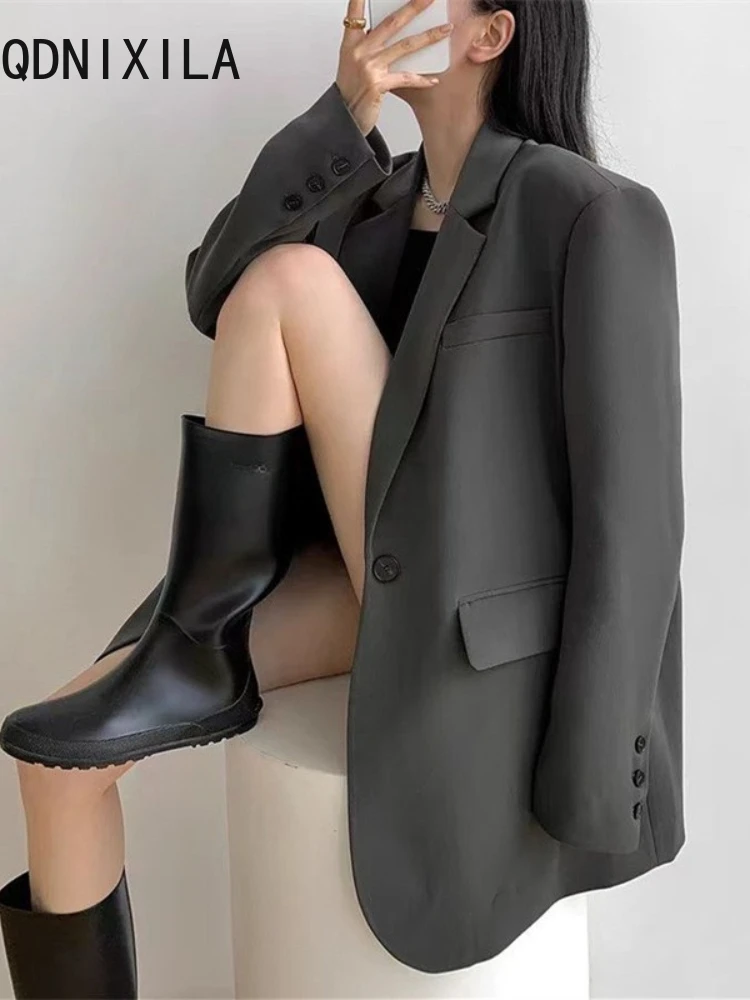 

Grey Women's Blazers Casual Fashion Long Sleeves Coats Single Buckle Temperament Jacket Top New Spring Autumn blazers for women