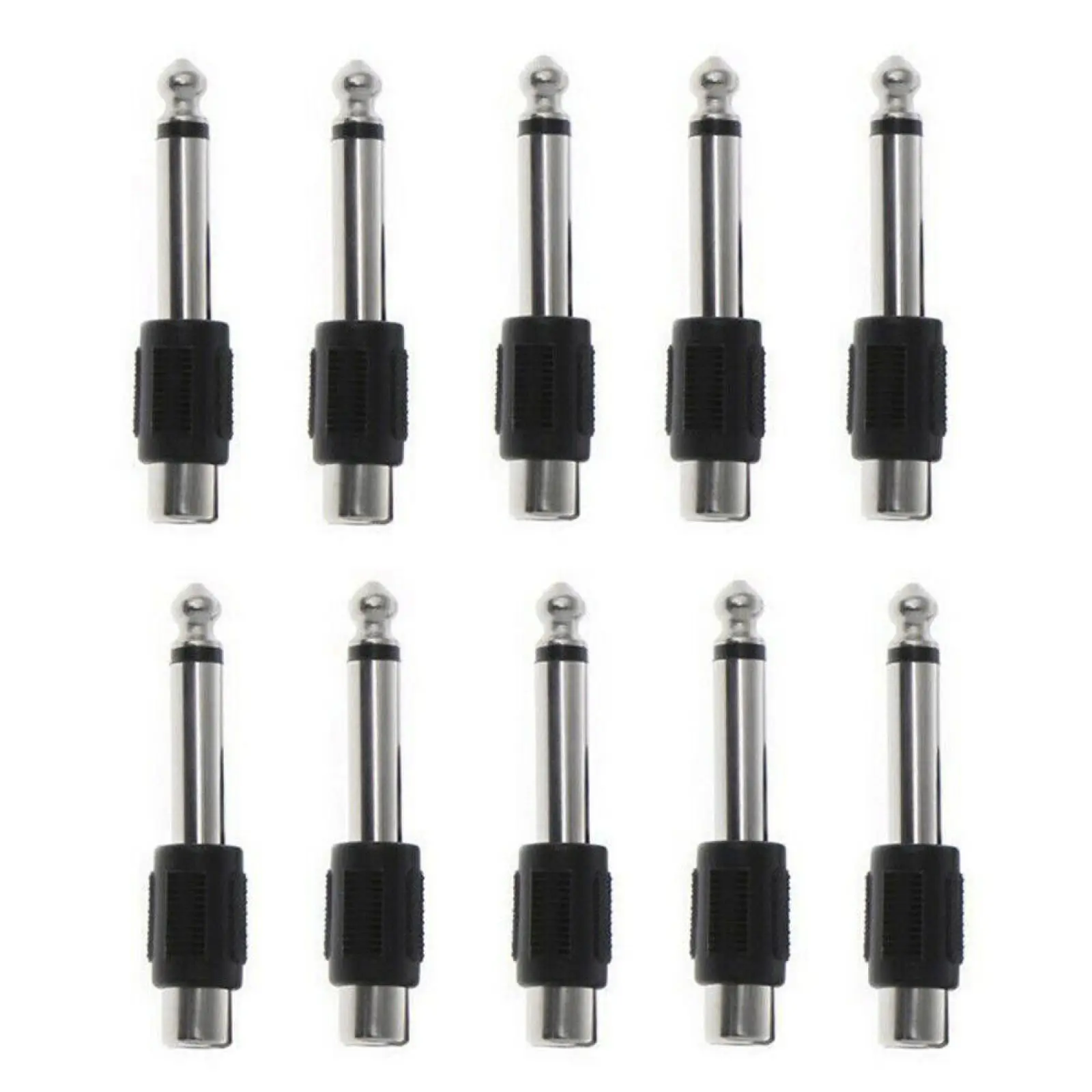 10Pcs RCA Female Jack to Mono Male Plug Audio Adapter Connector 6.35mm 1/4inch For DIY Headphone FM Microphone Speaker