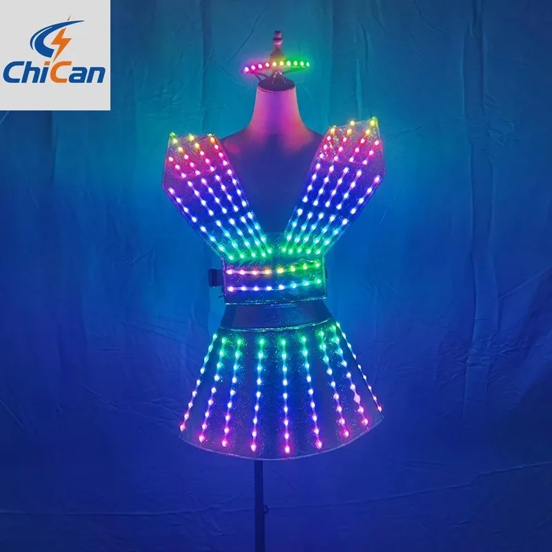 

【Hot】Full Color LED Dress luminous Stage Dance Dress Nightclub Party Celebrate Dress Women Dance Performance Clothes