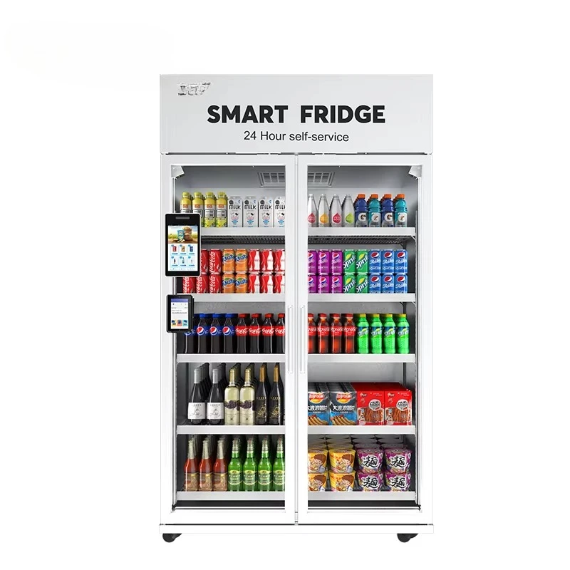 Yogurt beverage machine, automatic smart refrigerator, refrigerated healthy food vending machine, with camera monitoring