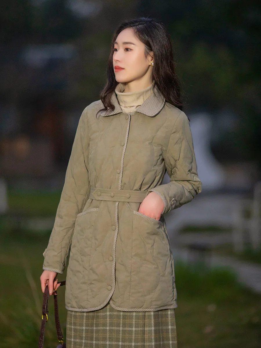

Slim Fit Mid-Length Thiened Cotton Jaet Retro Simple Sle Women's Winter Coat High-End Polyester Fabric Long Sve ...