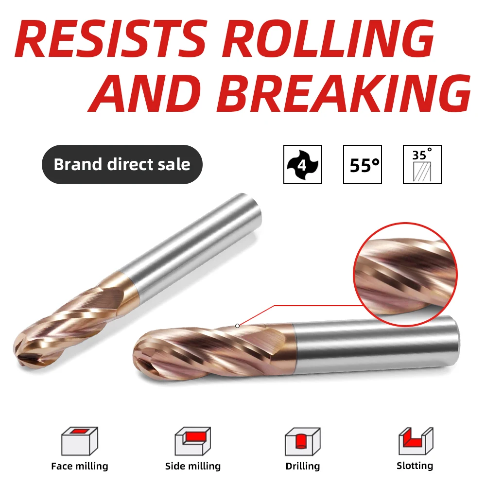 

В наличии! HRC55 Твердосплавная шариковая концевая фреза, 4-зубая режущая фреза с ЧПУ, размер R3x15xD6x50 для прецизионной обработки