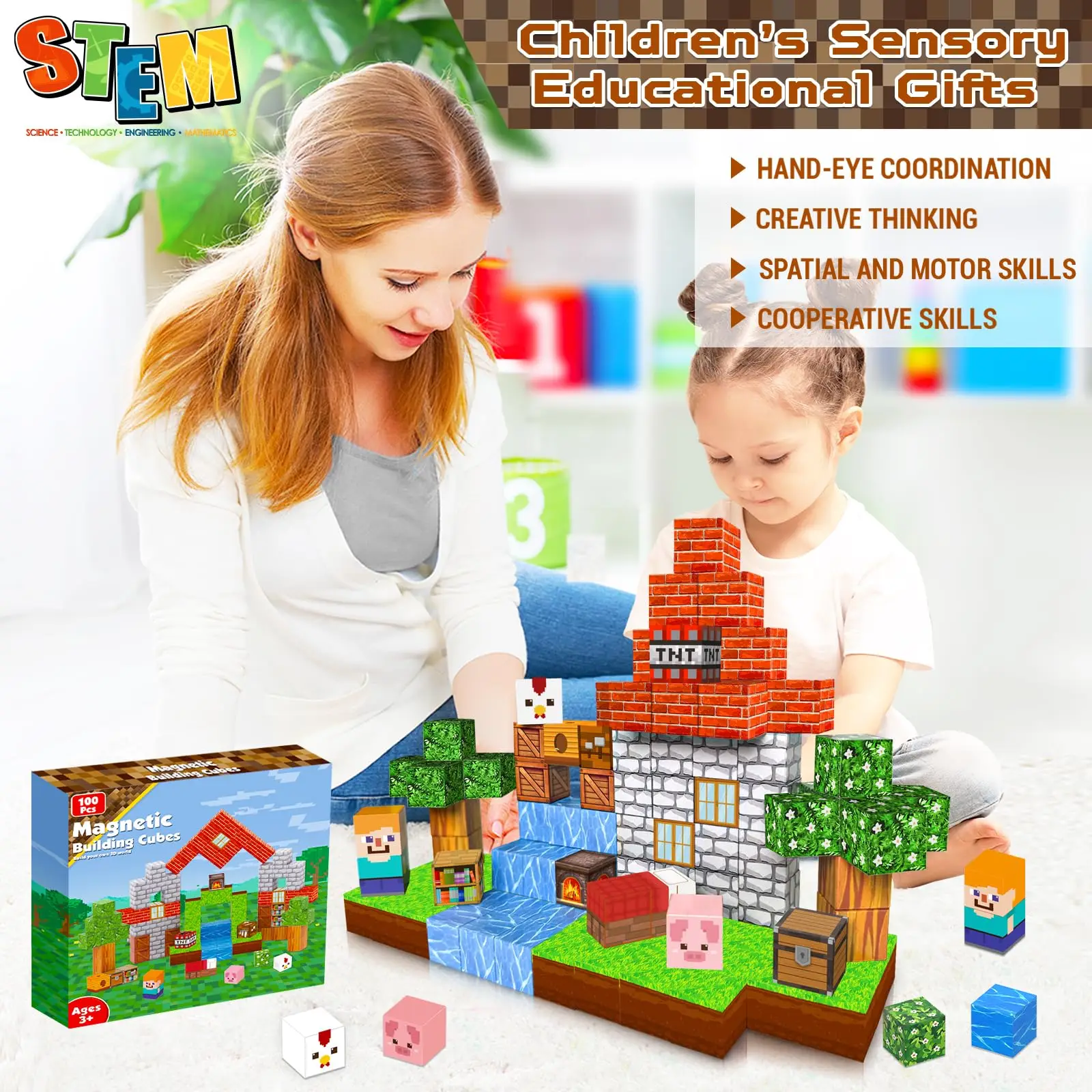 Magnetic Blocks DIY Creative Building Blocks, Educational STEM Montessori Constructor Children Toys for Birthday Christmas