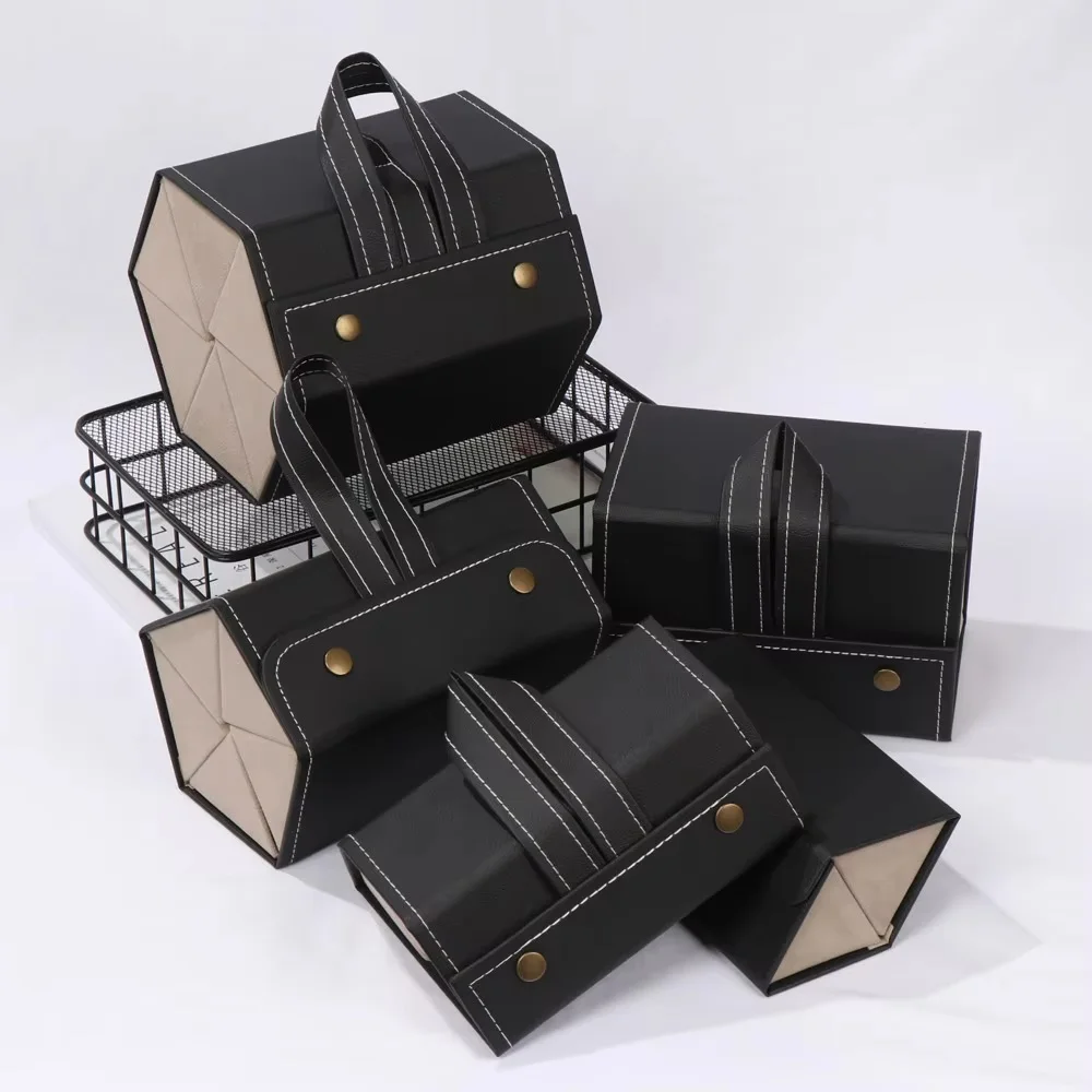 

Black Fashionable portable PU leather foldable glasses storage box 2/3/4/5/6 multi slot glasses display stand