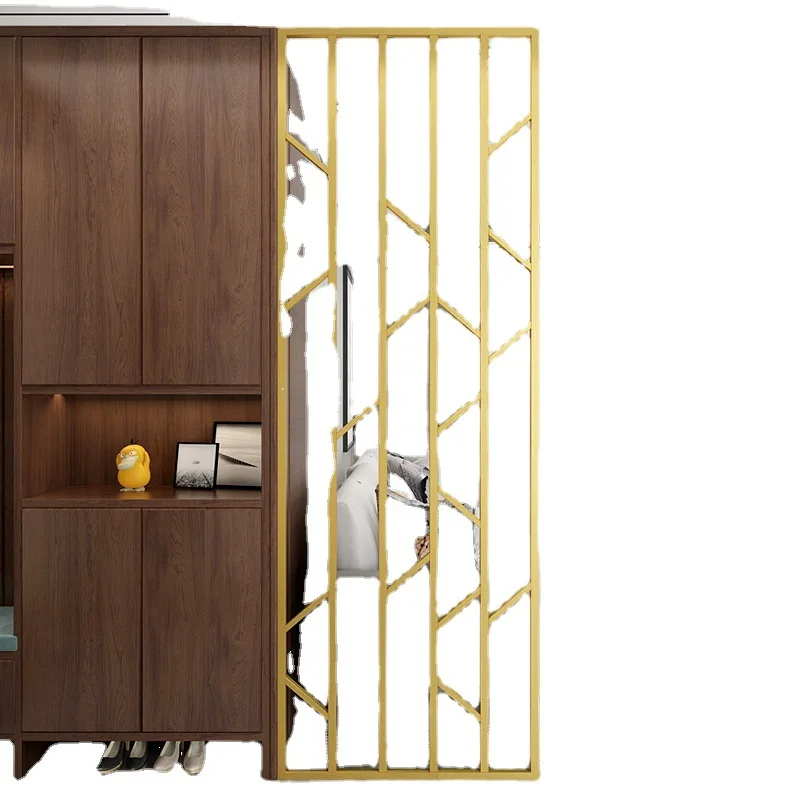 

Nordic light luxury stainless steel screen living room wrought iron entrance hollow decorative partition